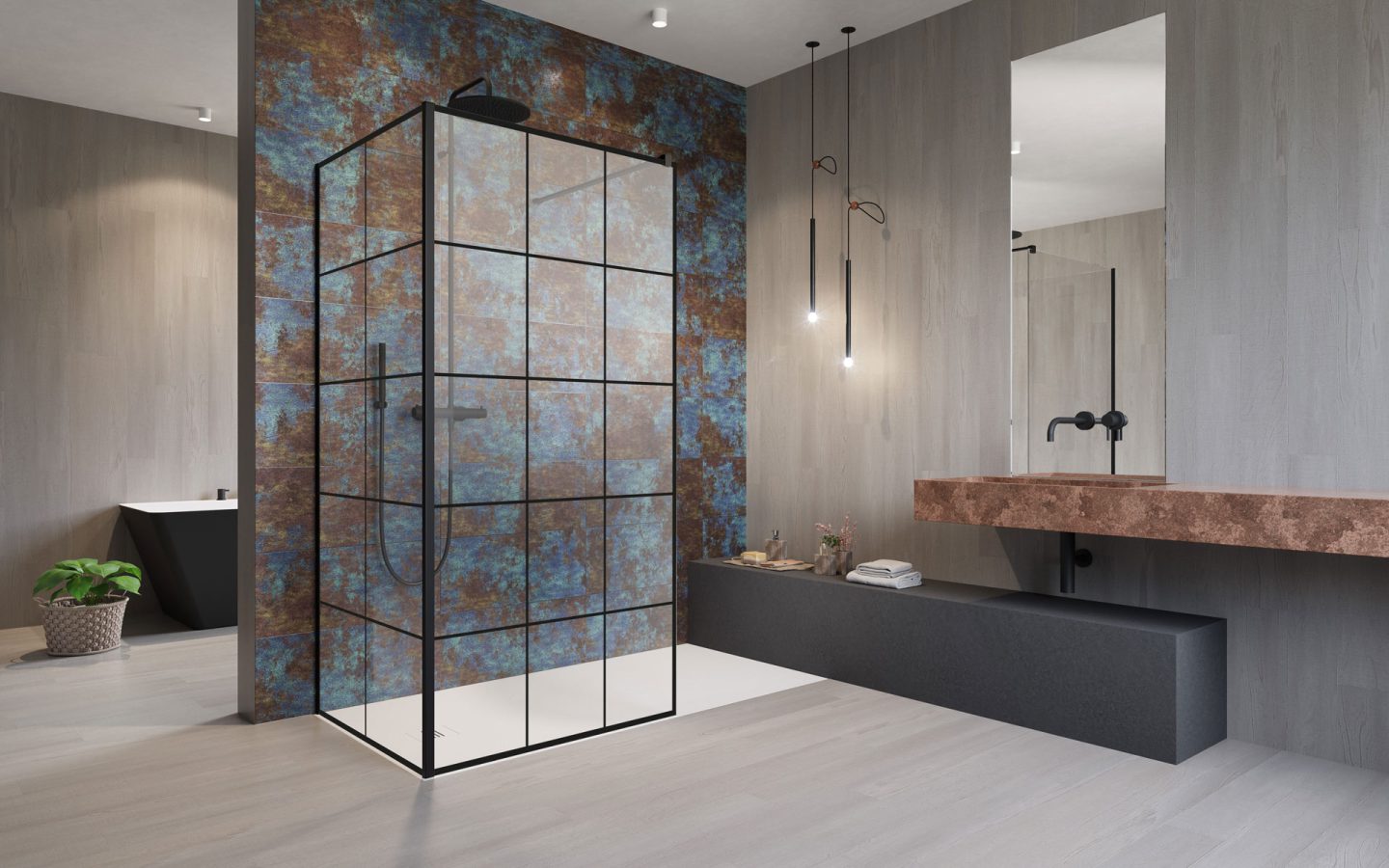 Modo New Black IV Factory fekete rácsos színes zuhanykabin