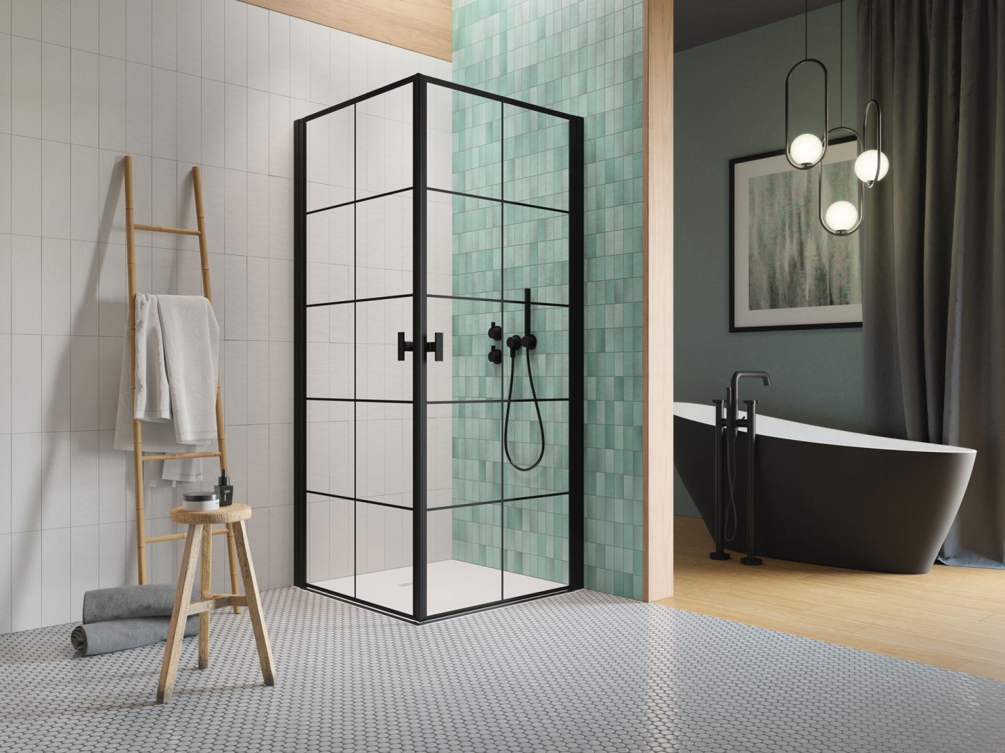 Nes Black KDD I Factory fekete rácsos színes zuhanykabin